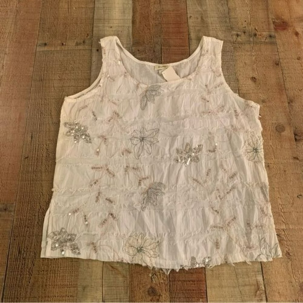 NWT Silvany white Sequins Eyelash tank large